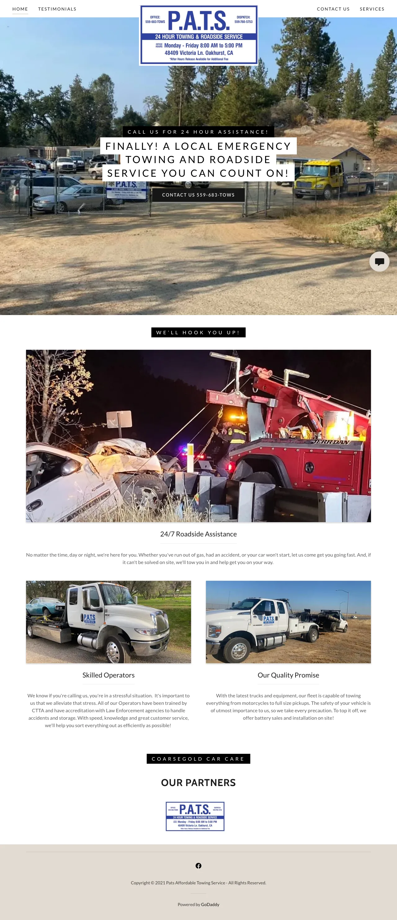 Screenshot of the original Pat's Affordable Towing website
