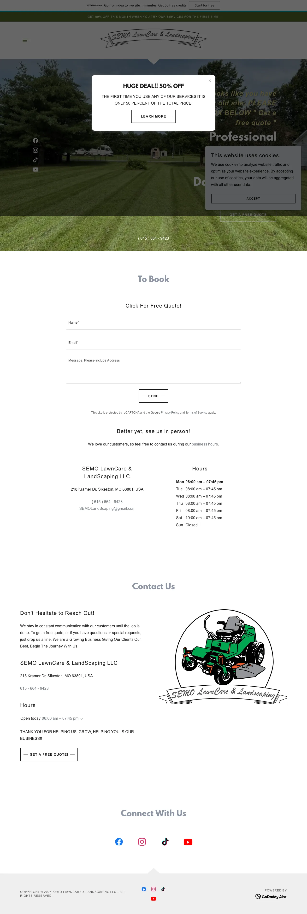 Screenshot of the original SEMO LawnCare & LandScaping website