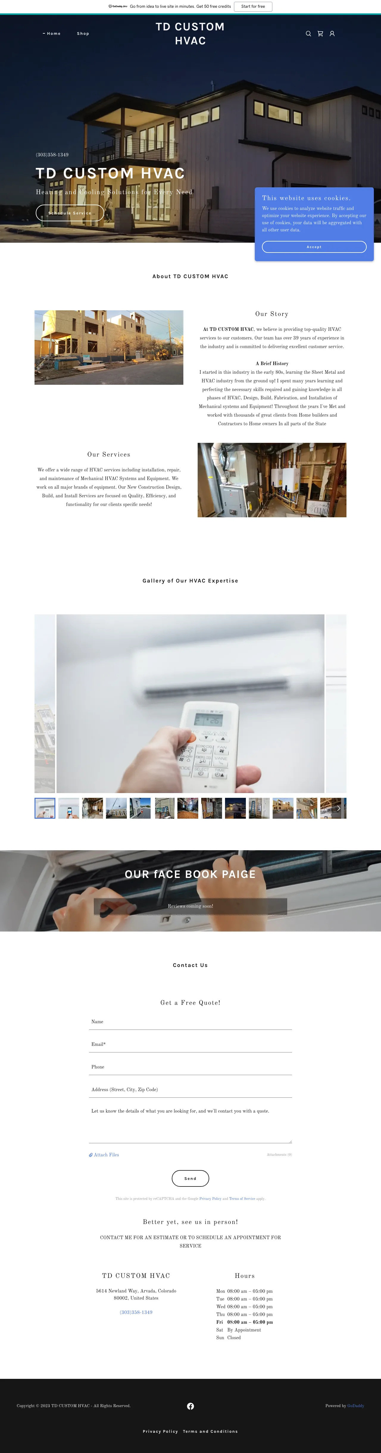 Screenshot of the original TD CUSTOM HVAC website